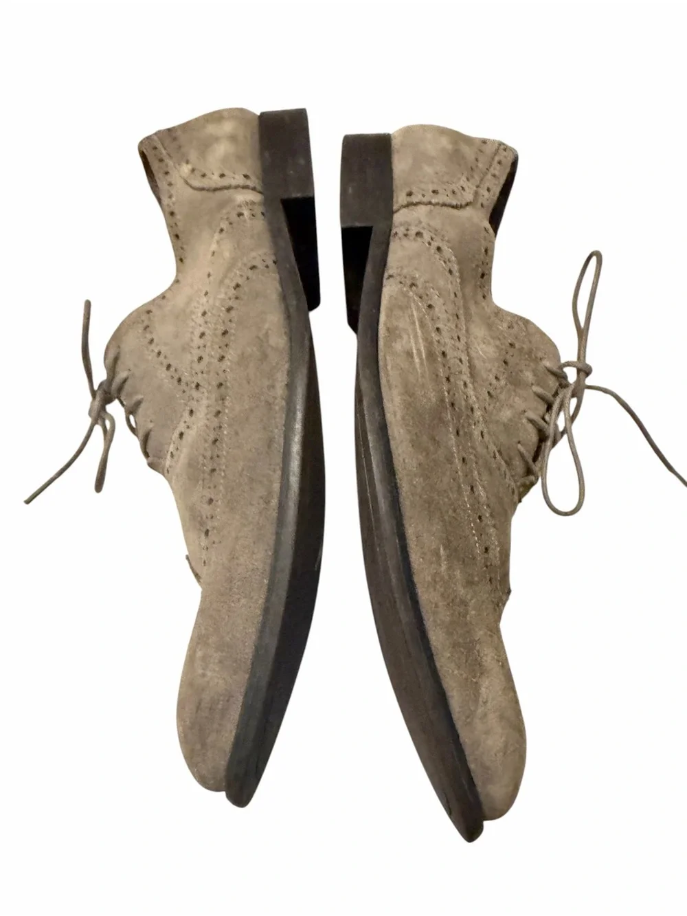 John Varvatos Men's Suede Wingtip Oxfords - Taupe Gray, pre-owned, SZ12